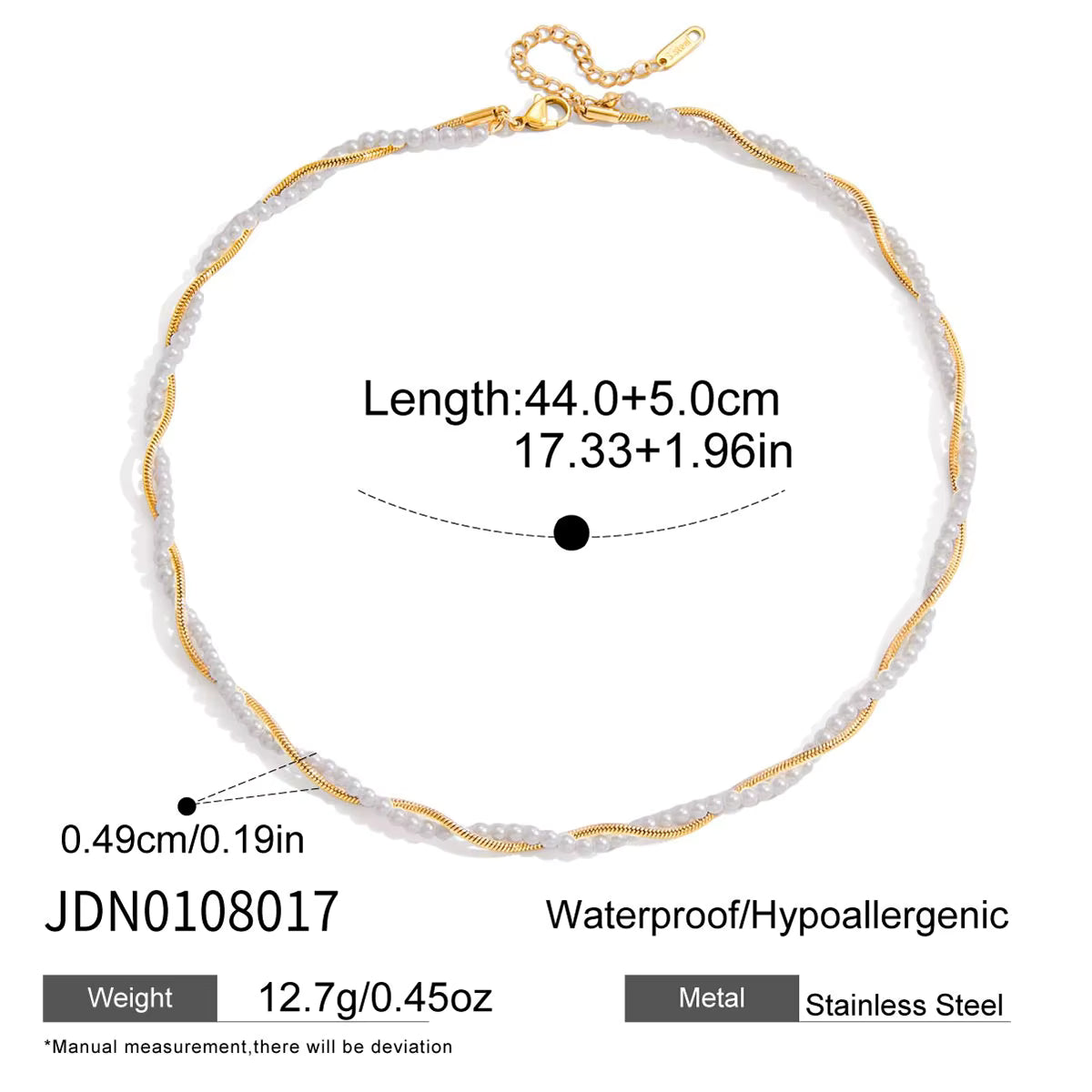Gold Plated Stainless Steel Chain with Pearls - Glass Pearl