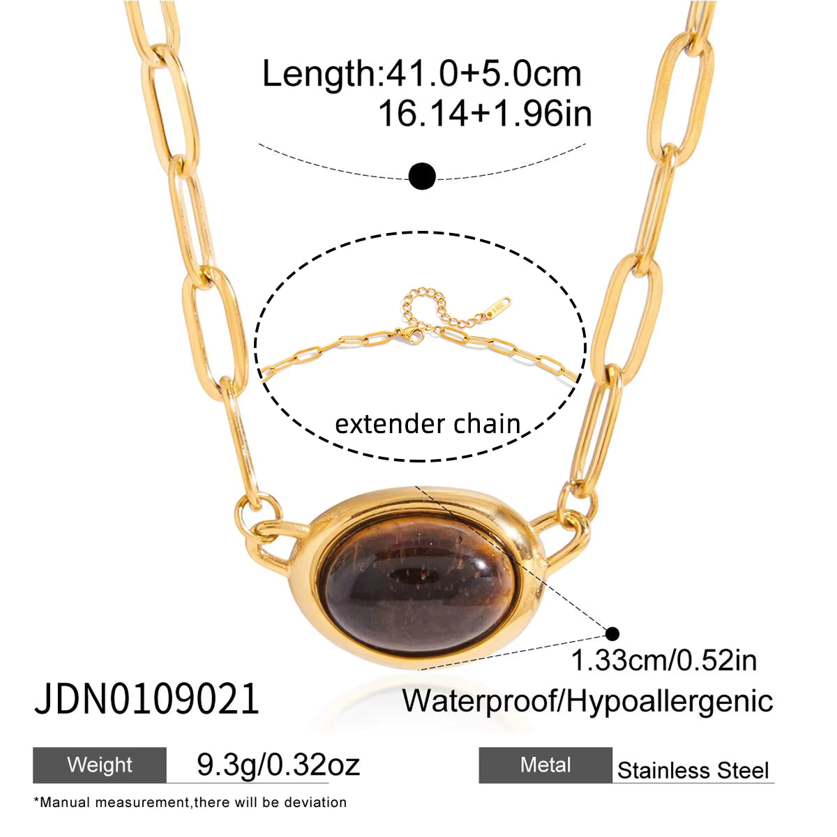 Gold Plated Stainless Steel Chain with Pendant - Stone Eye