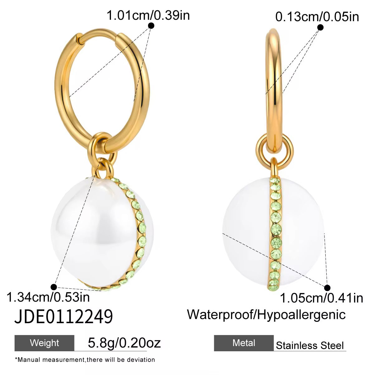 Gold Plated Stainless Steel Earring with Zircon Stone - Tennis Ball