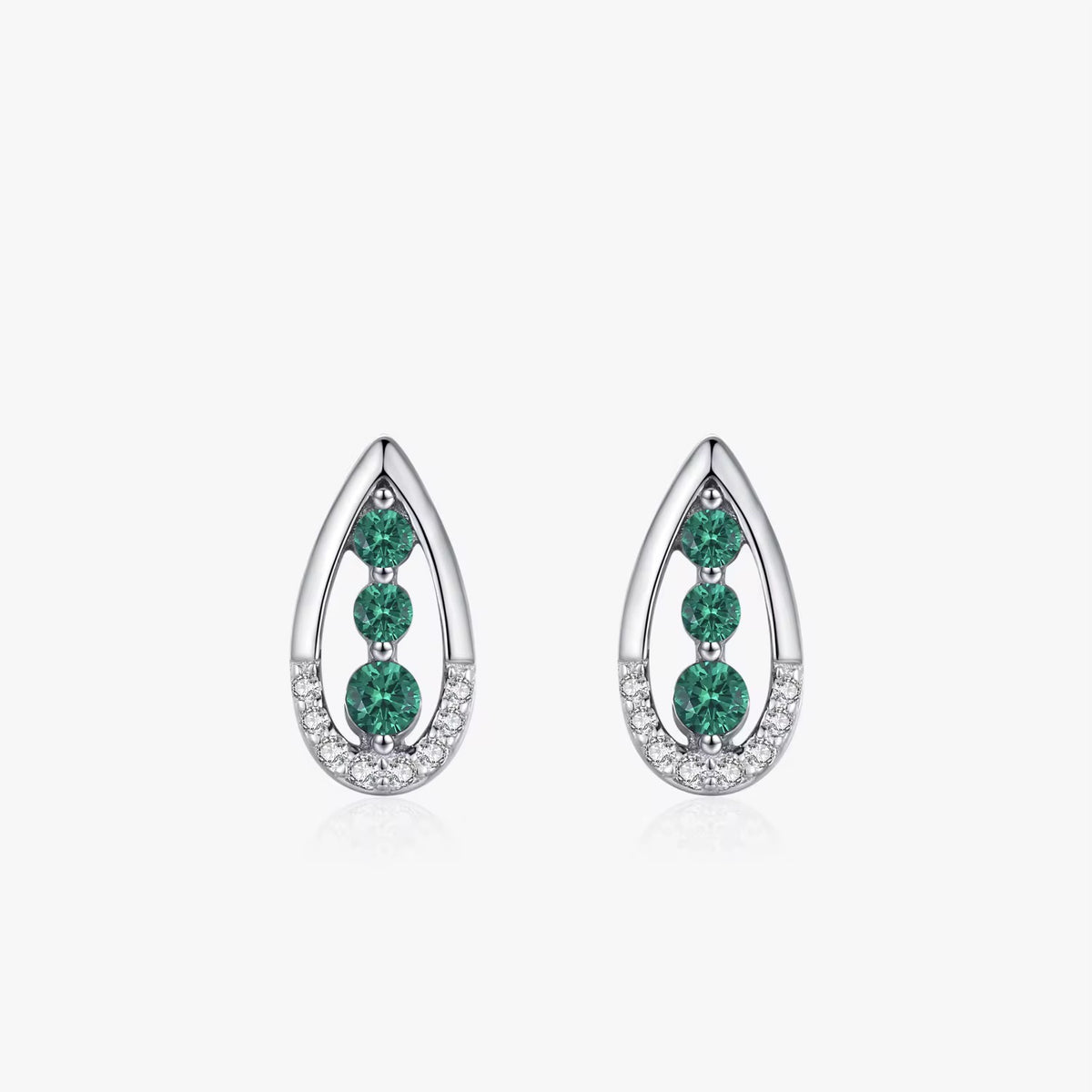 Rhodium Plated Sterling Silver Earrings with Zircon Stone - Water Droplet