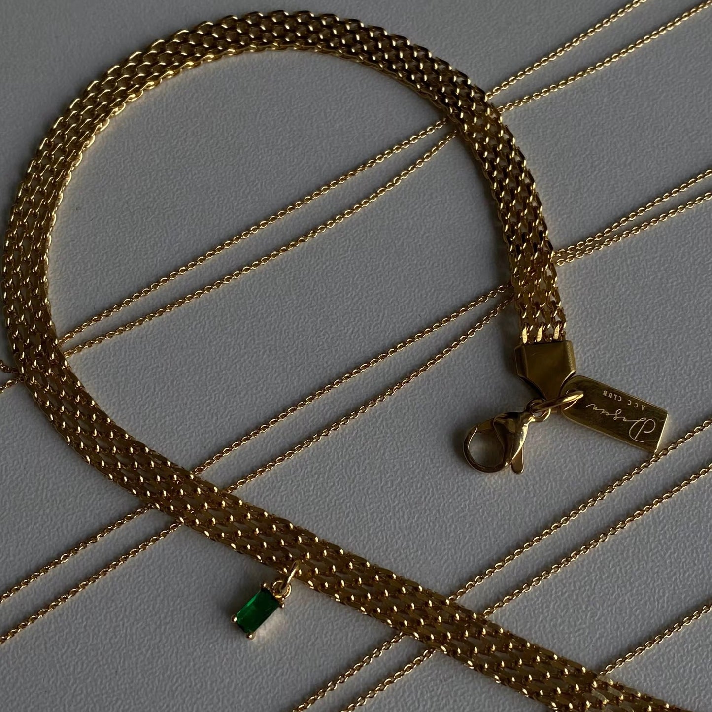 Gold Plated Stainless Steel Necklace with Green Zircon Pendant