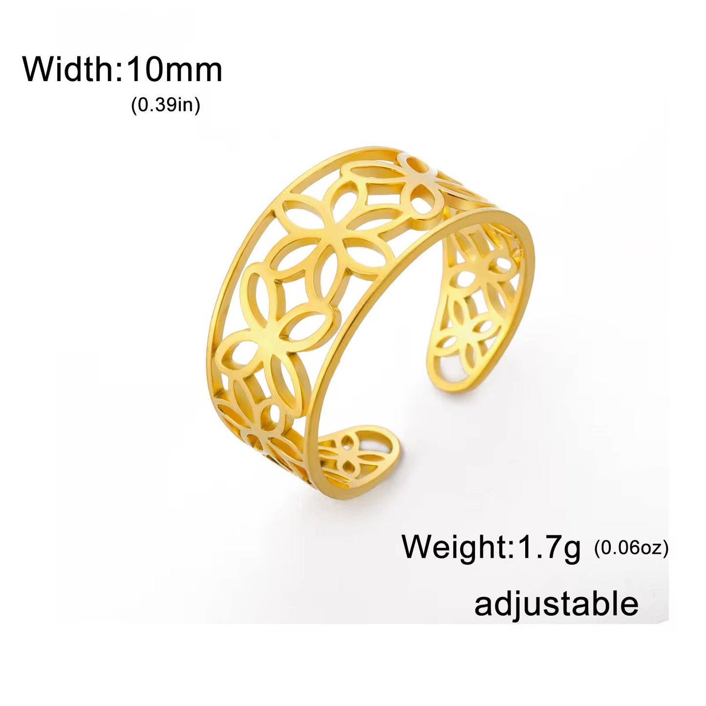 Gold Plated Stainless Steel Ring - Hollow Flower