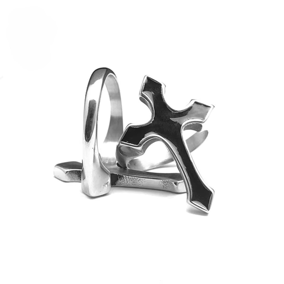 Silver Plated Stainless Steel Ring Unisex - Cross