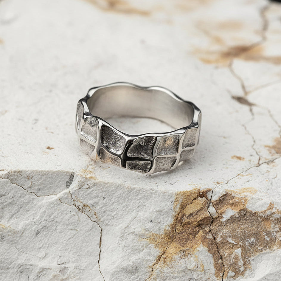 Silver Plated Stainless Steel Ring Unisex - Mottle