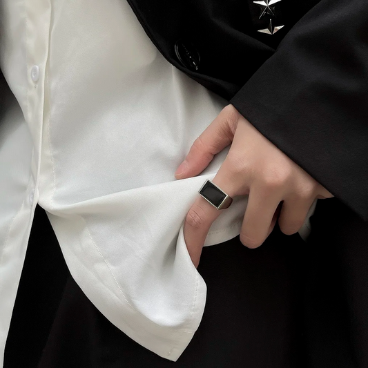 Stainless Steel Ring - Black Rectangular