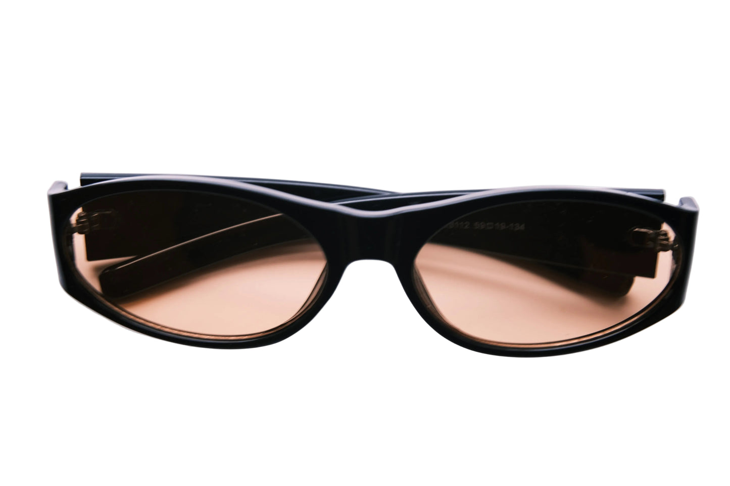 Black cat-eye sunglasses with reflective lenses on a white background