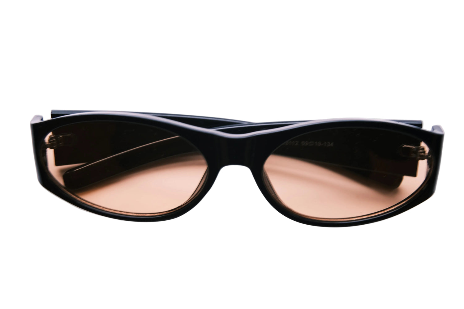 Black cat-eye sunglasses with reflective lenses on a white background