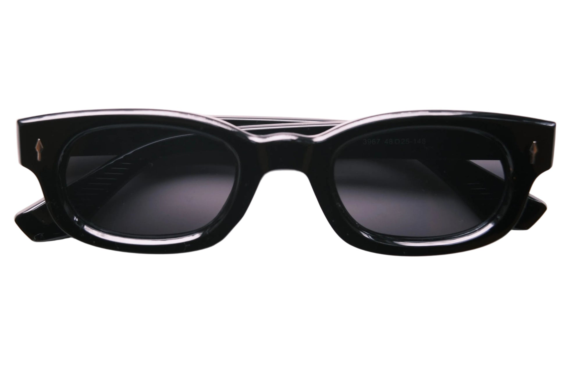 Black sunglasses with a white background