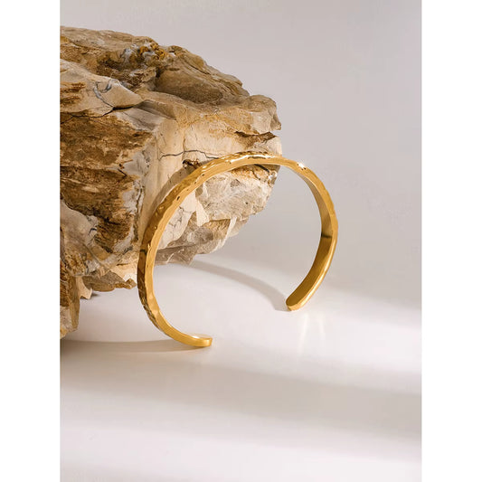 Gold Plated Stainless Steel Bangle Bracelet -  Hammered