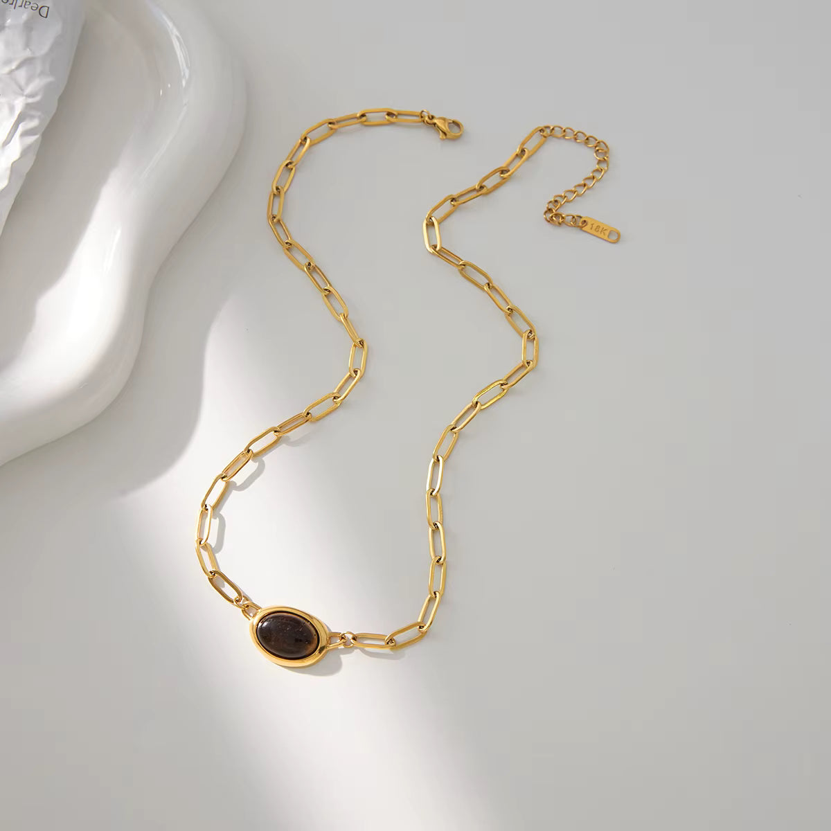 Gold Plated Stainless Steel Chain with Pendant - Stone Eye