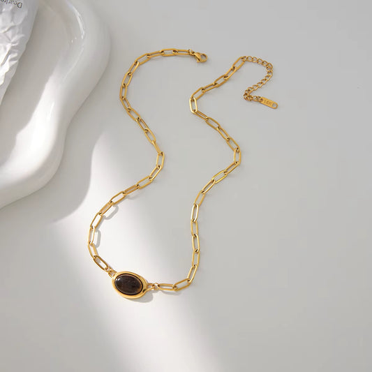 Gold Plated Stainless Steel Chain with Pendant - Stone Eye