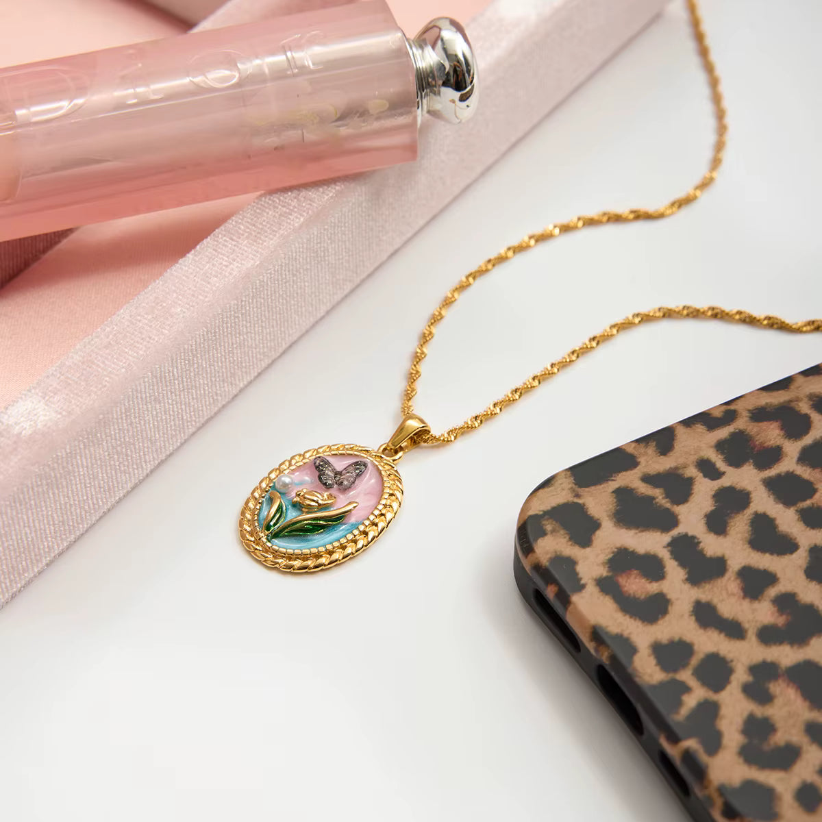 Gold Plated Stainless Steel Necklace with Pendant - Butterfly
