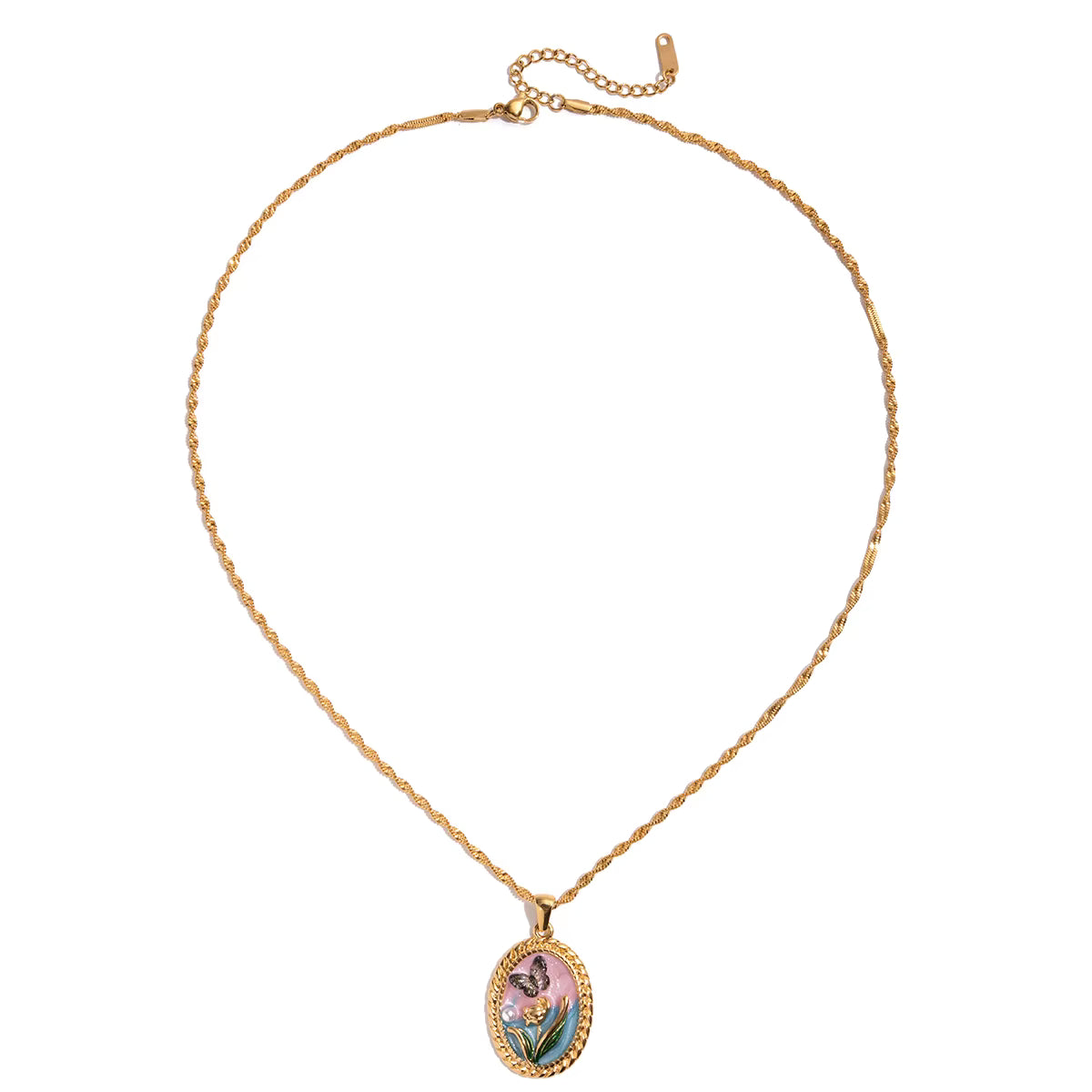 Gold Plated Stainless Steel Necklace with Pendant - Butterfly