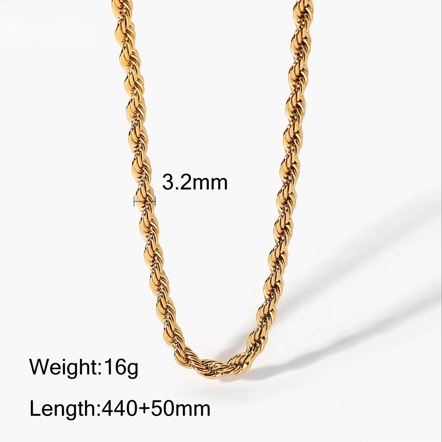 Gold Plates Stainless Steel Unisex Necklace - Twisted Rope