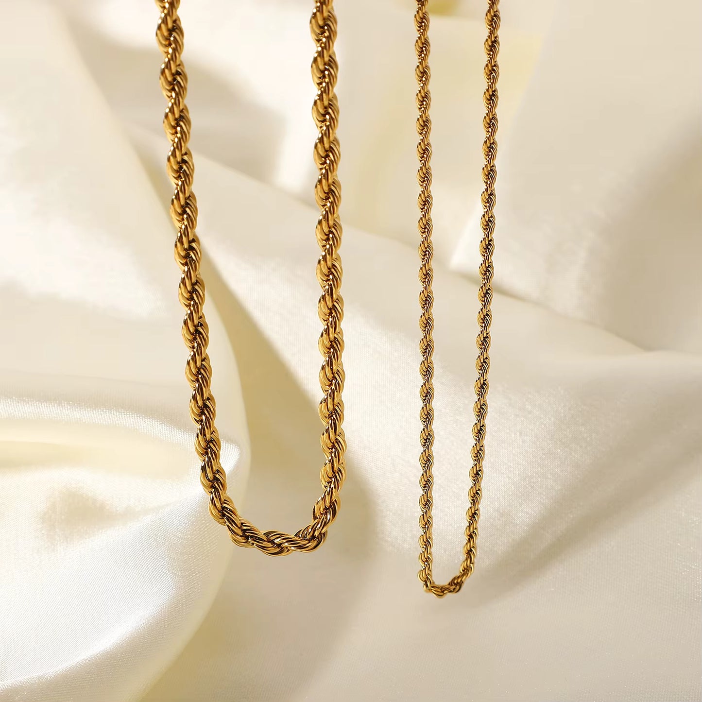 Gold Plates Stainless Steel Unisex Necklace - Twisted Rope