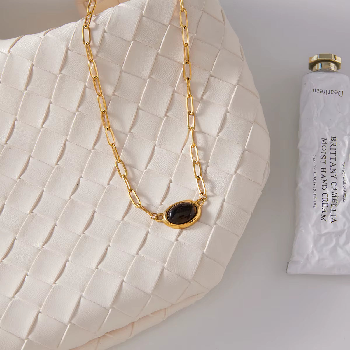 Gold Plated Stainless Steel Chain with Pendant - Stone Eye