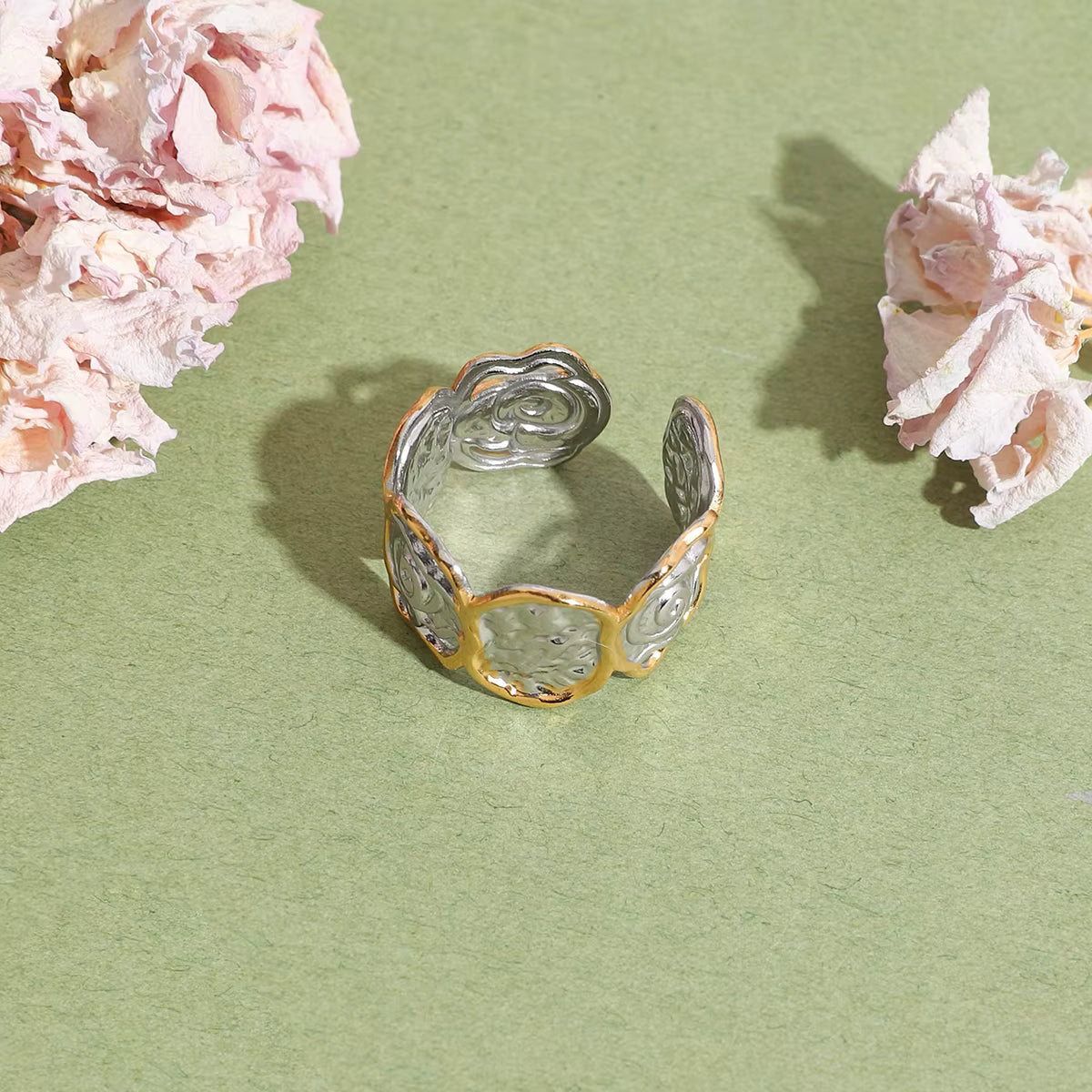 Gold Plated Stainless Steel Ring - Paper Flower