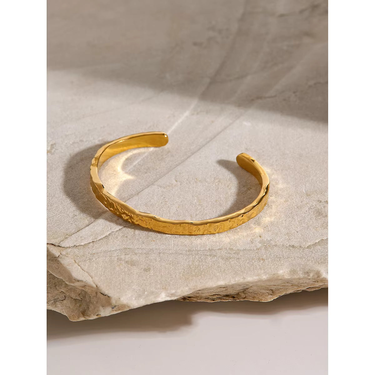 Gold Plated Stainless Steel Bangle Bracelet -  Hammered
