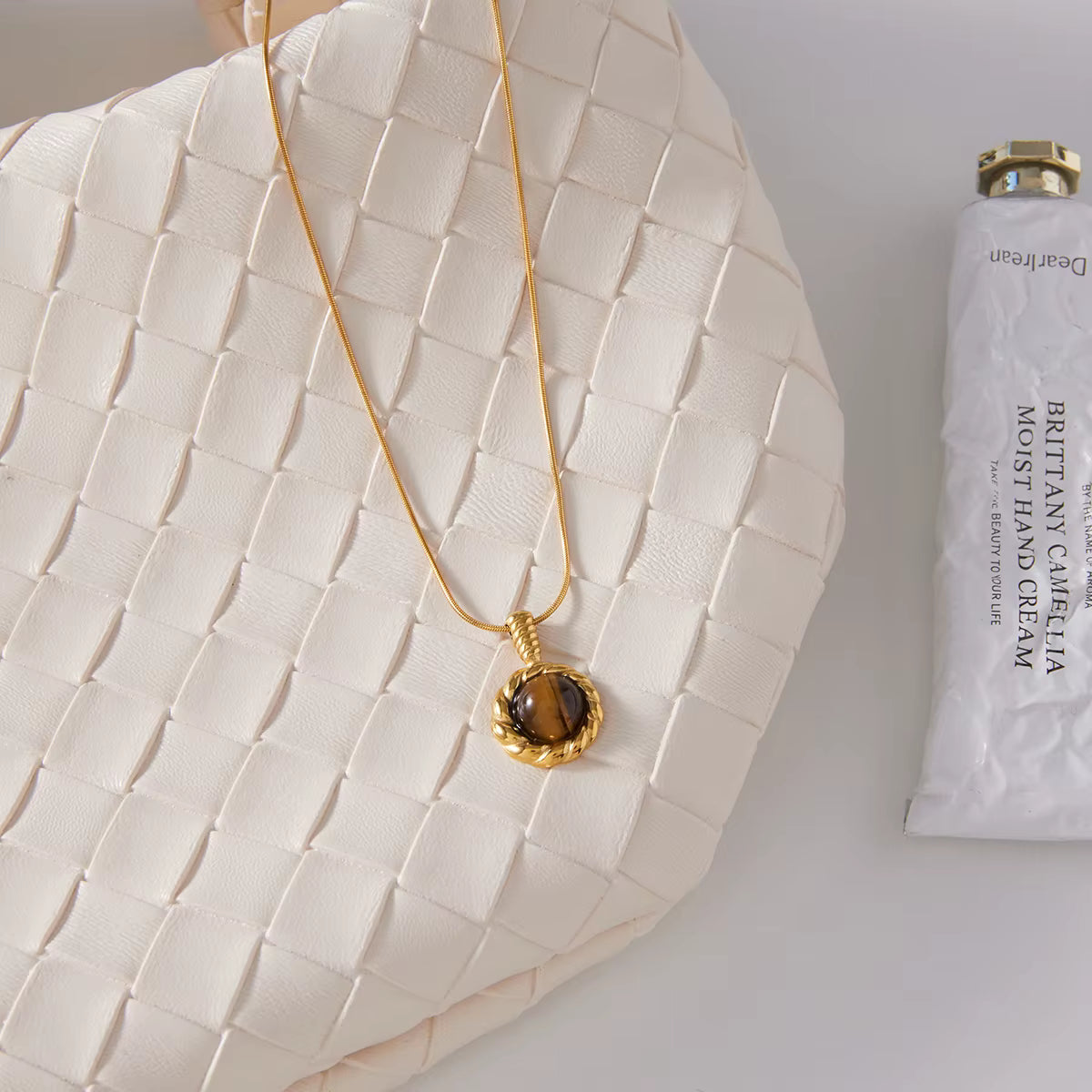 Gold Plated Stainless Steel Chain with Pendant - Tiger Eye