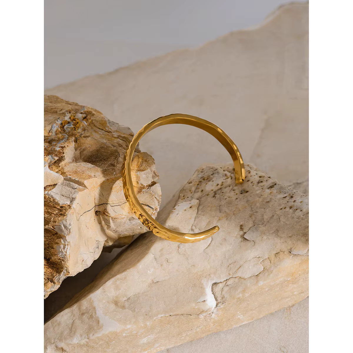 Gold Plated Stainless Steel Bangle Bracelet -  Hammered