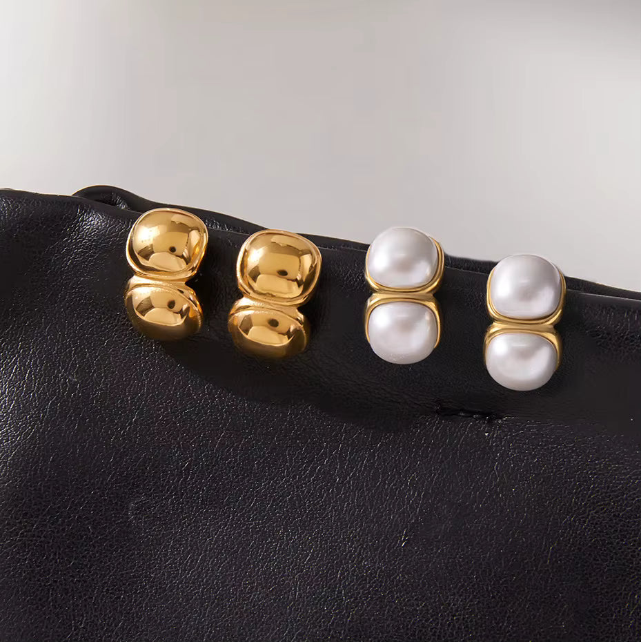 Gold Plated Stainless Steel Earrings - Pearl C
