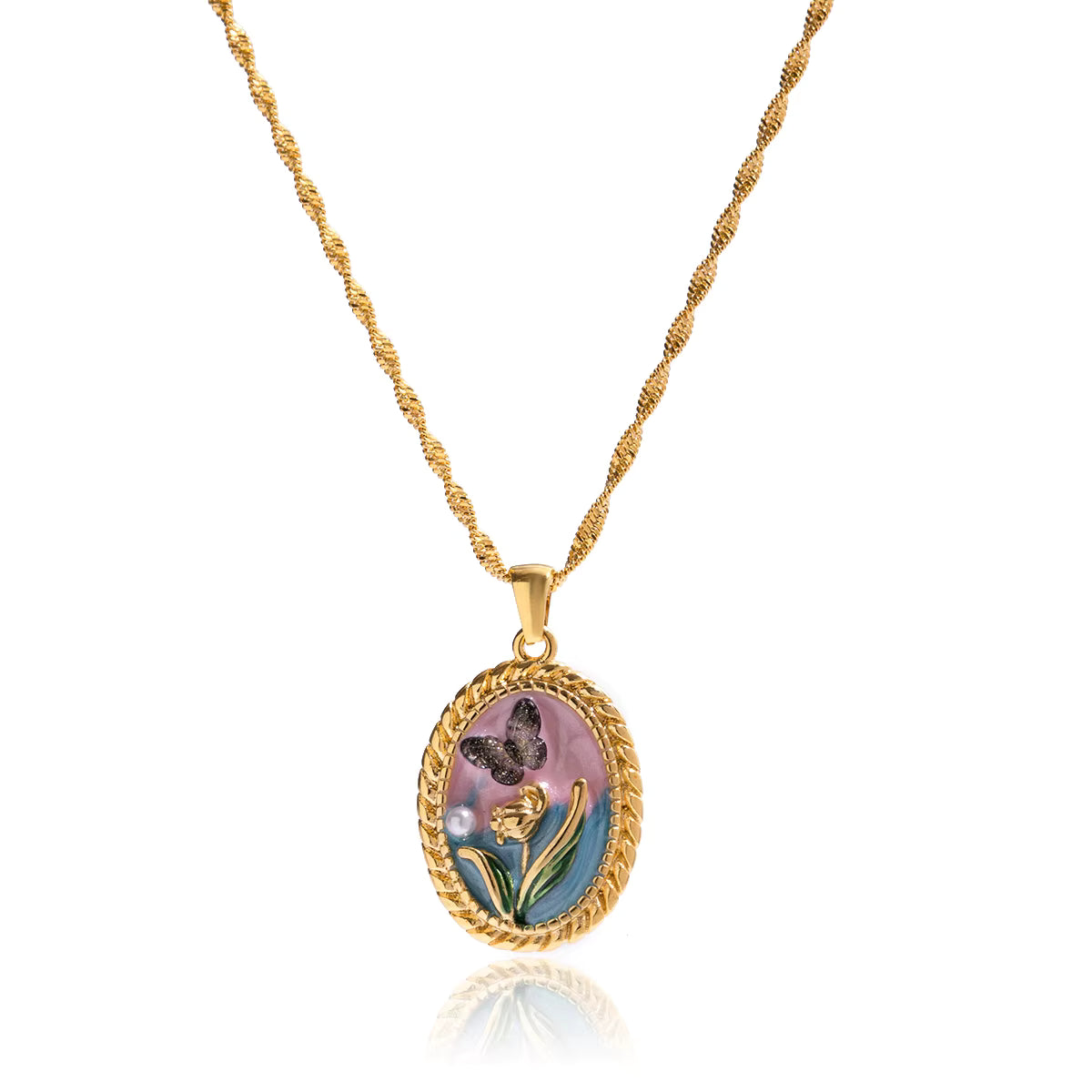 Gold Plated Stainless Steel Necklace with Pendant - Butterfly