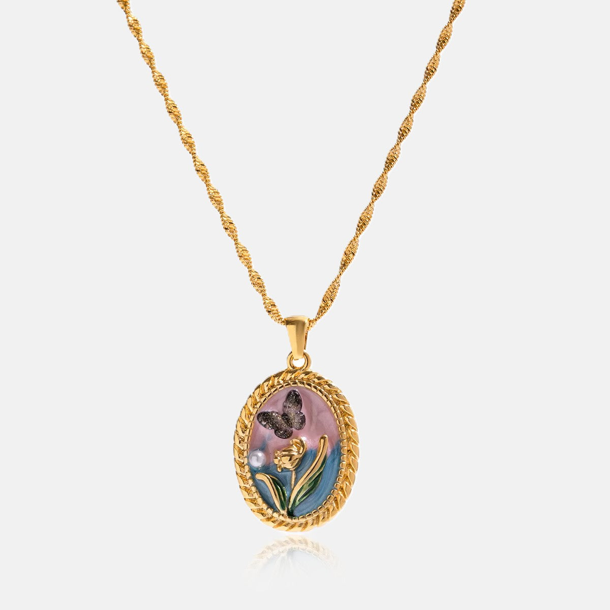 Gold Plated Stainless Steel Necklace with Pendant - Butterfly