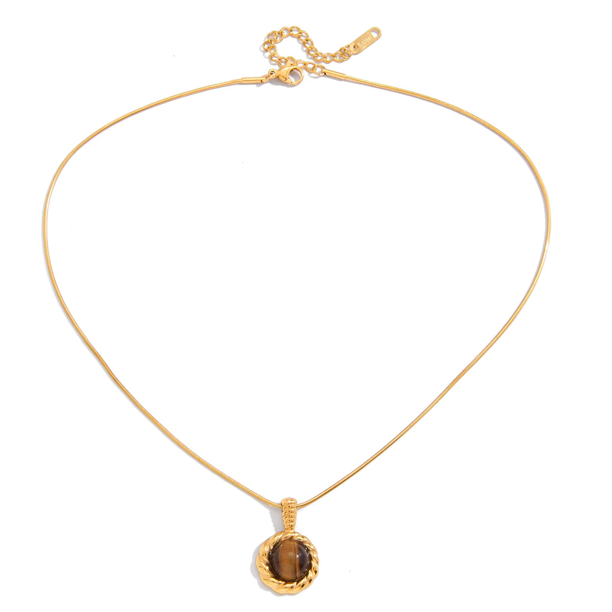 Gold Plated Stainless Steel Chain with Pendant - Tiger Eye