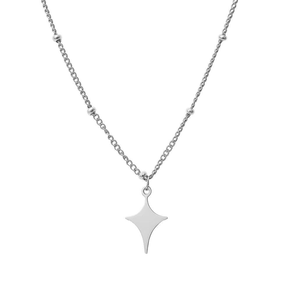 Polished Stainless Steel Necklace with Pendant - Goth Star