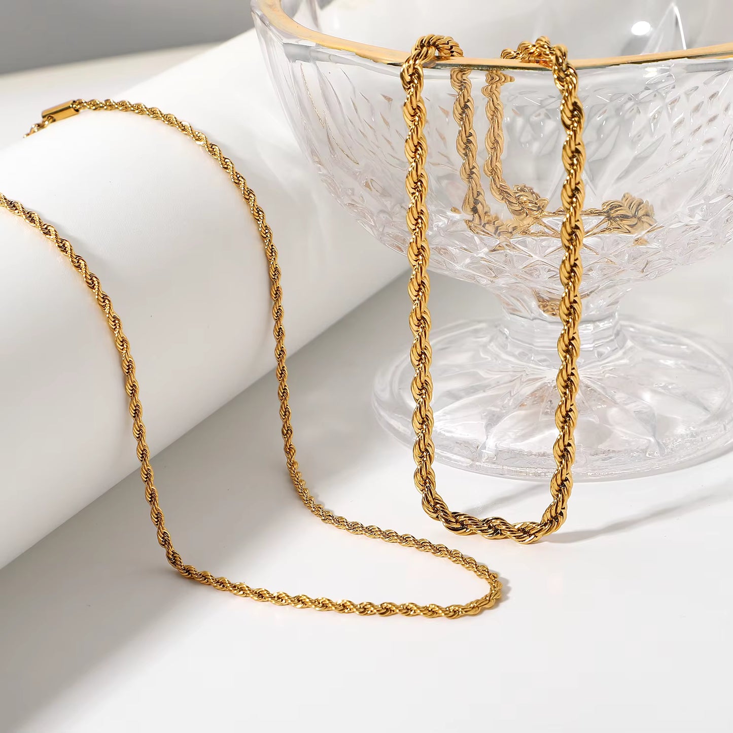 Gold Plates Stainless Steel Unisex Necklace - Twisted Rope