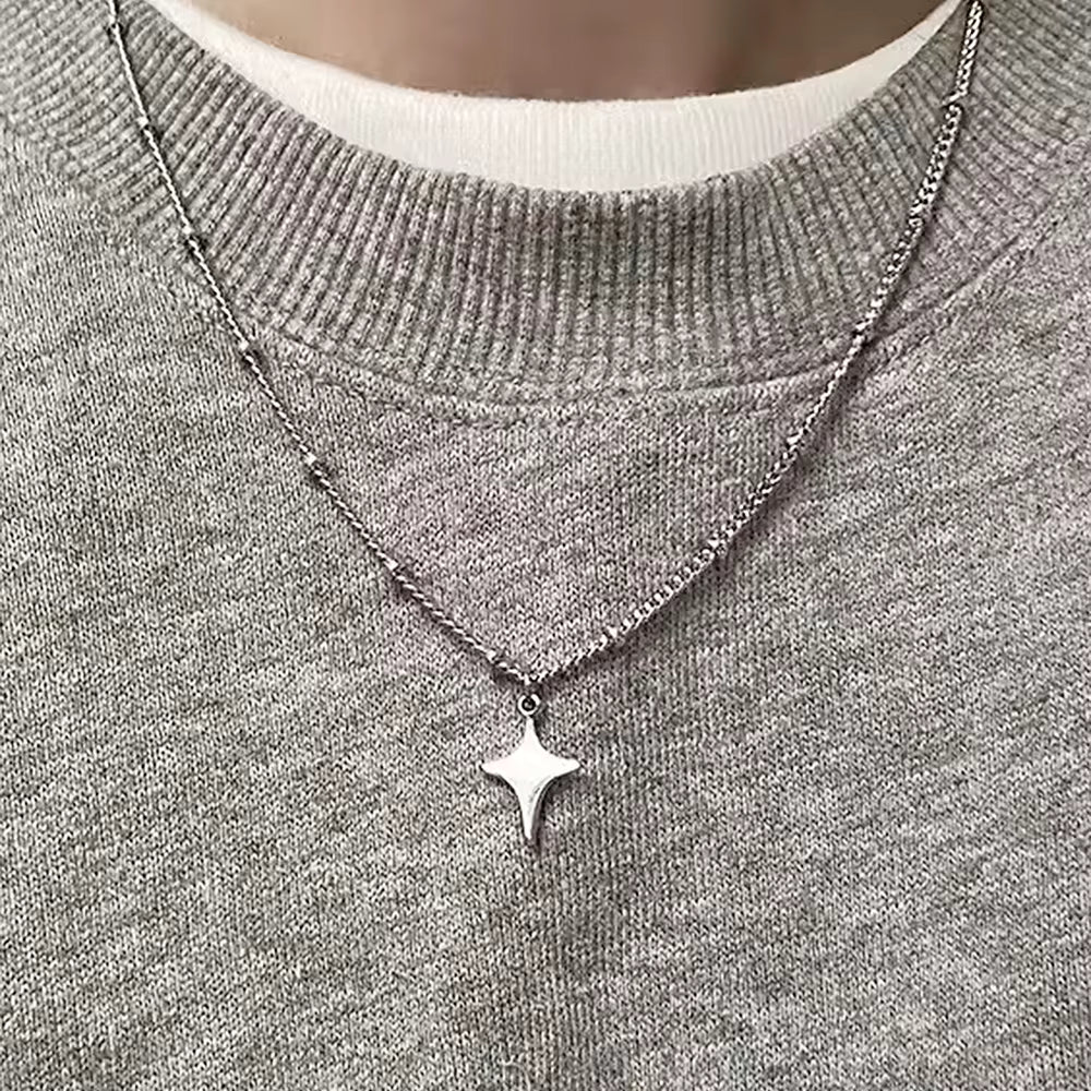 Polished Stainless Steel Necklace with Pendant - Goth Star
