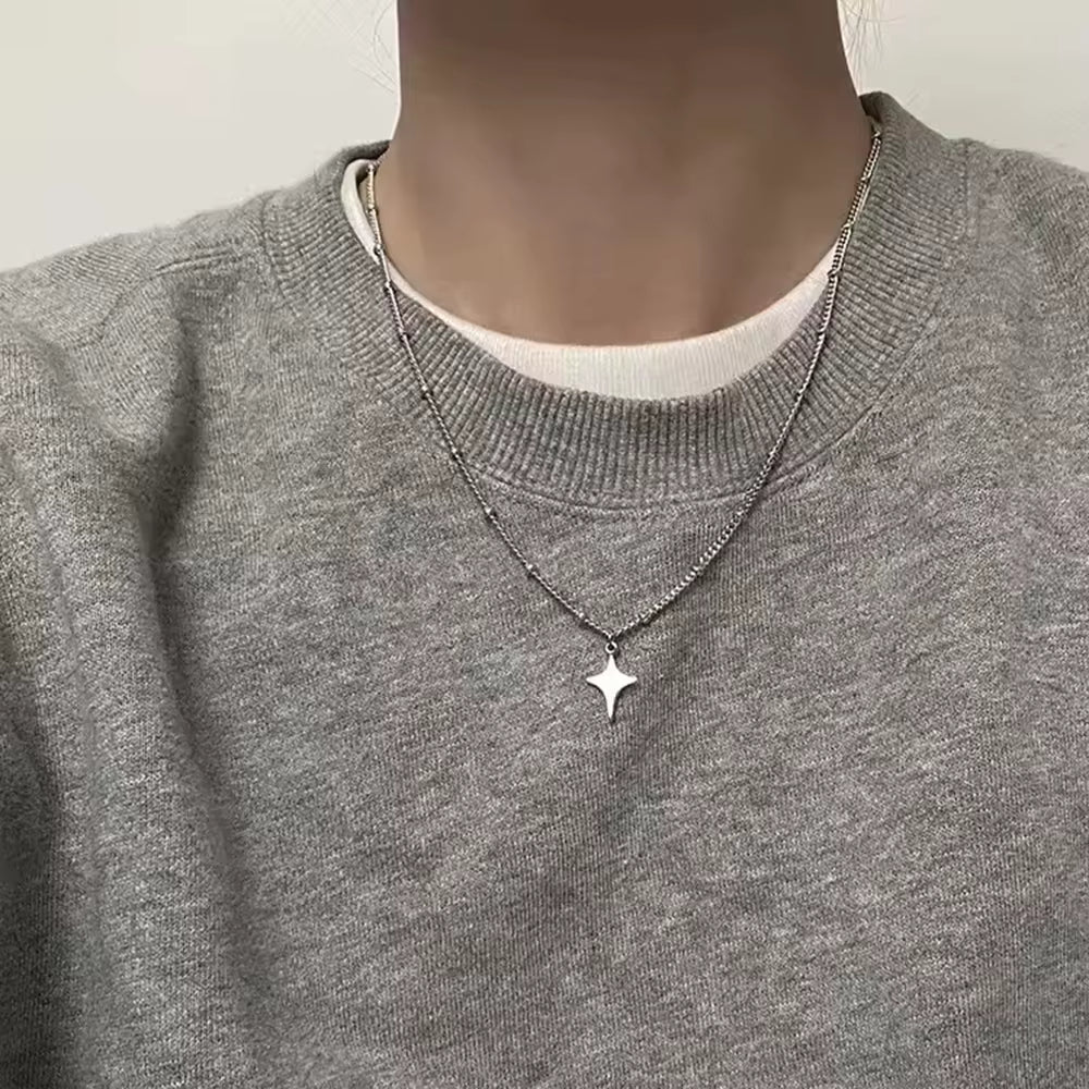 Polished Stainless Steel Necklace with Pendant - Goth Star