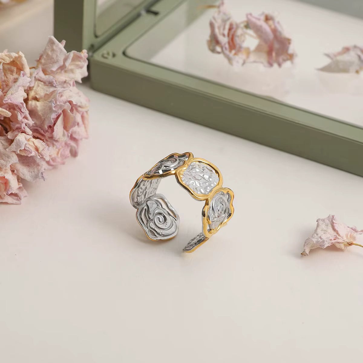 Gold Plated Stainless Steel Ring - Paper Flower