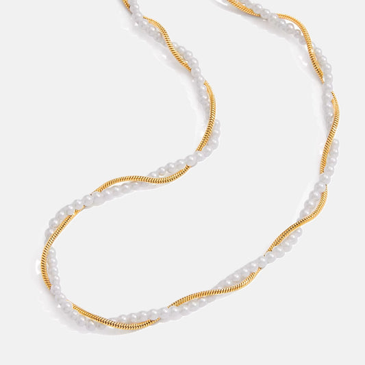 Gold Plated Stainless Steel Chain with Pearls - Glass Pearl