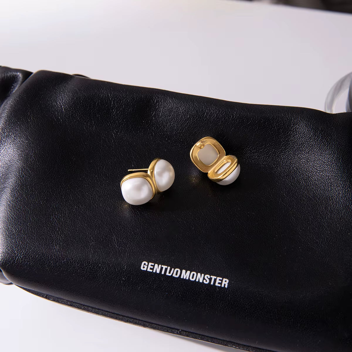 Gold Plated Stainless Steel Earrings - Pearl C