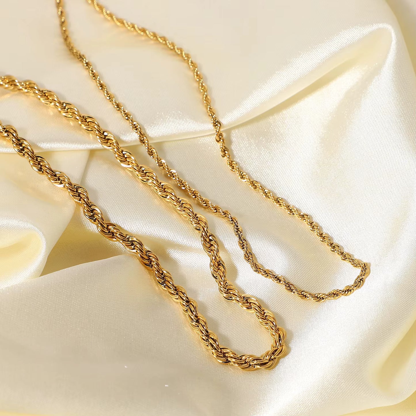 Gold Plates Stainless Steel Unisex Necklace - Twisted Rope