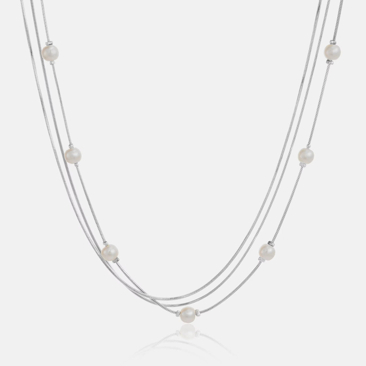 Herringbone Pearl Necklace - Gold Plated Stainless Steel