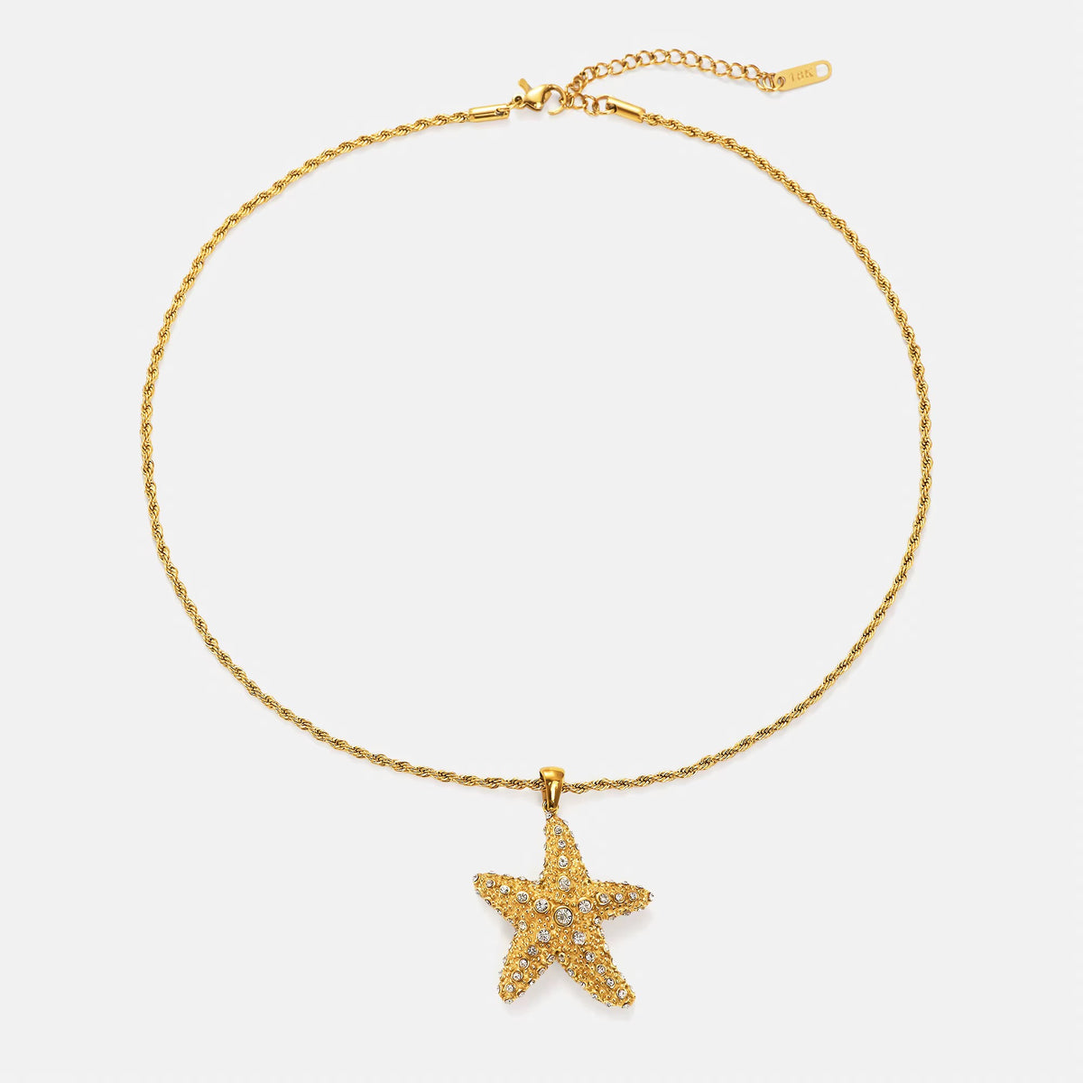 Gold Plated Stainless Steel Necklace with Iced Out Zircon Starfish - Iced Starfish