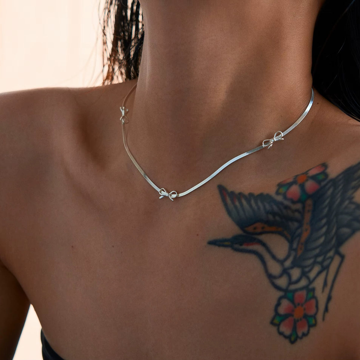 Gold Plated Stainless Steel Necklace- Bow Blade