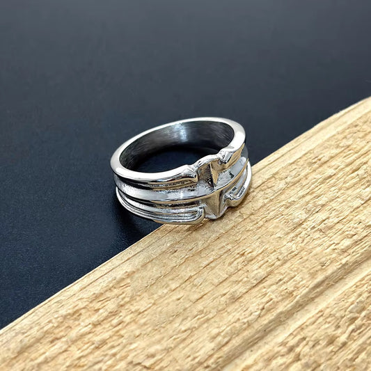 Stainless Steel Unisex Ring - Cross-shaped Star