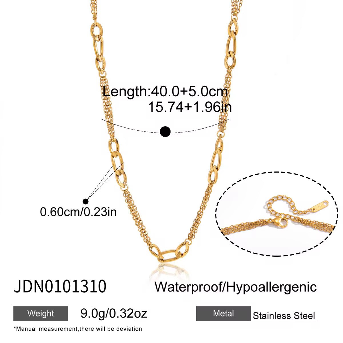 Gold Plated Stainless Steel Necklace - Flat Figaro