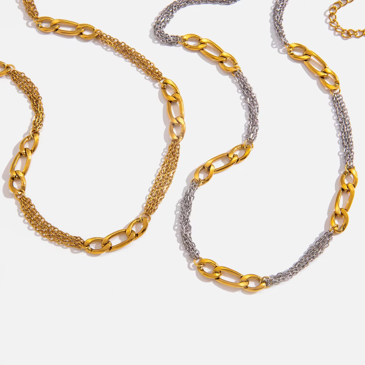 Gold Plated Stainless Steel Necklace - Flat Figaro