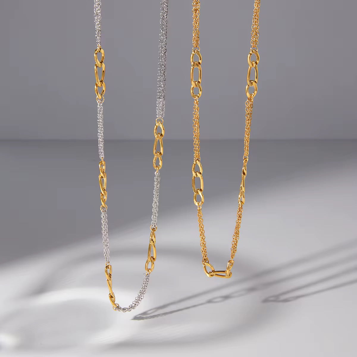 Gold Plated Stainless Steel Necklace - Flat Figaro