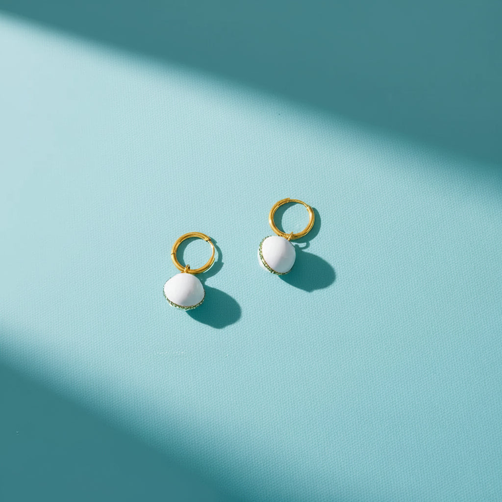 Gold Plated Stainless Steel Earring with Zircon Stone - Tennis Ball