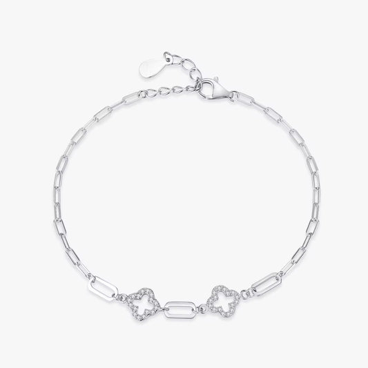 Rhodium Plated Sterling Silver Bracelet with Zircon Stones  - Lucky Charm
