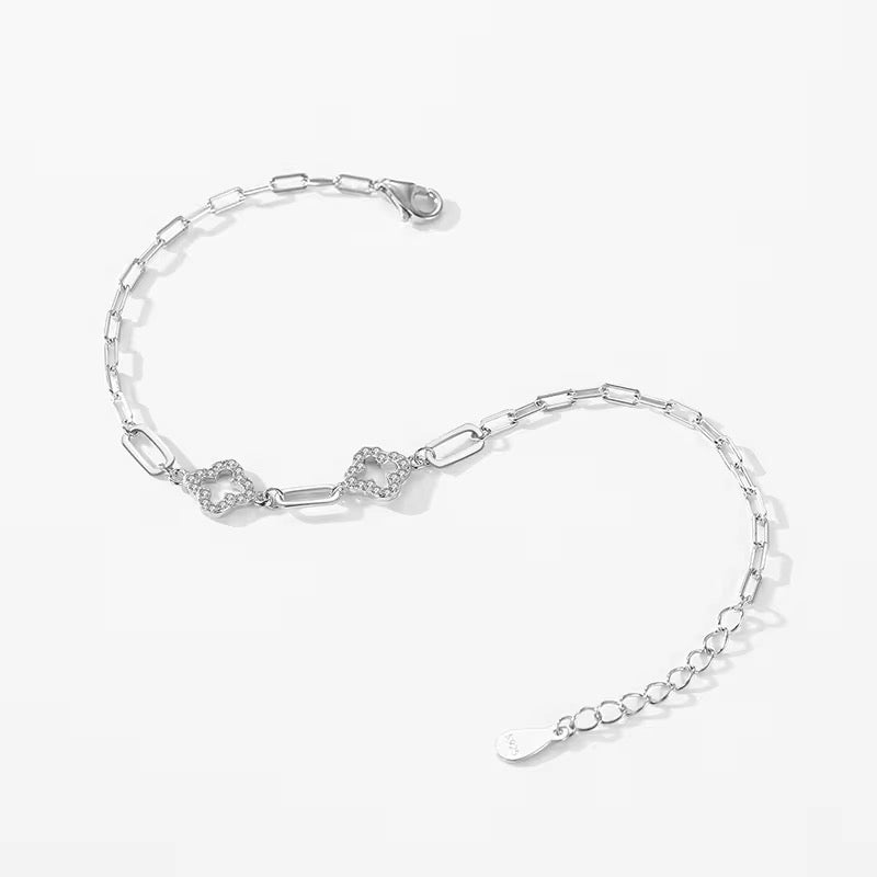 Rhodium Plated Sterling Silver Bracelet with Zircon Stones  - Lucky Charm