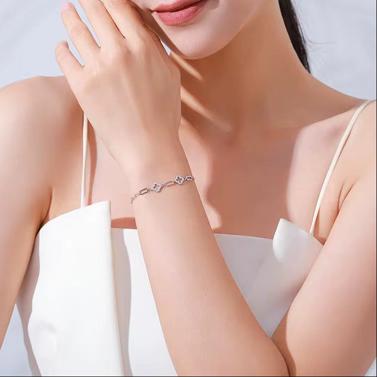 Rhodium Plated Sterling Silver Bracelet with Zircon Stones  - Lucky Charm