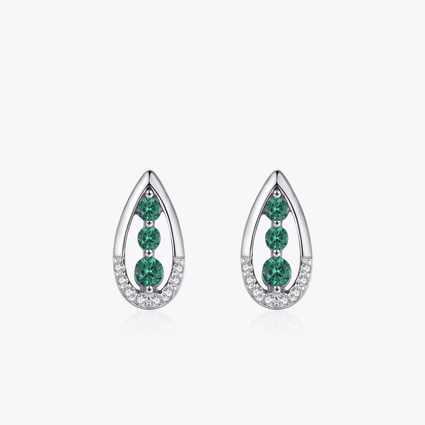 Rhodium Plated Sterling Silver Earrings with Zircon Stone - Water Droplet