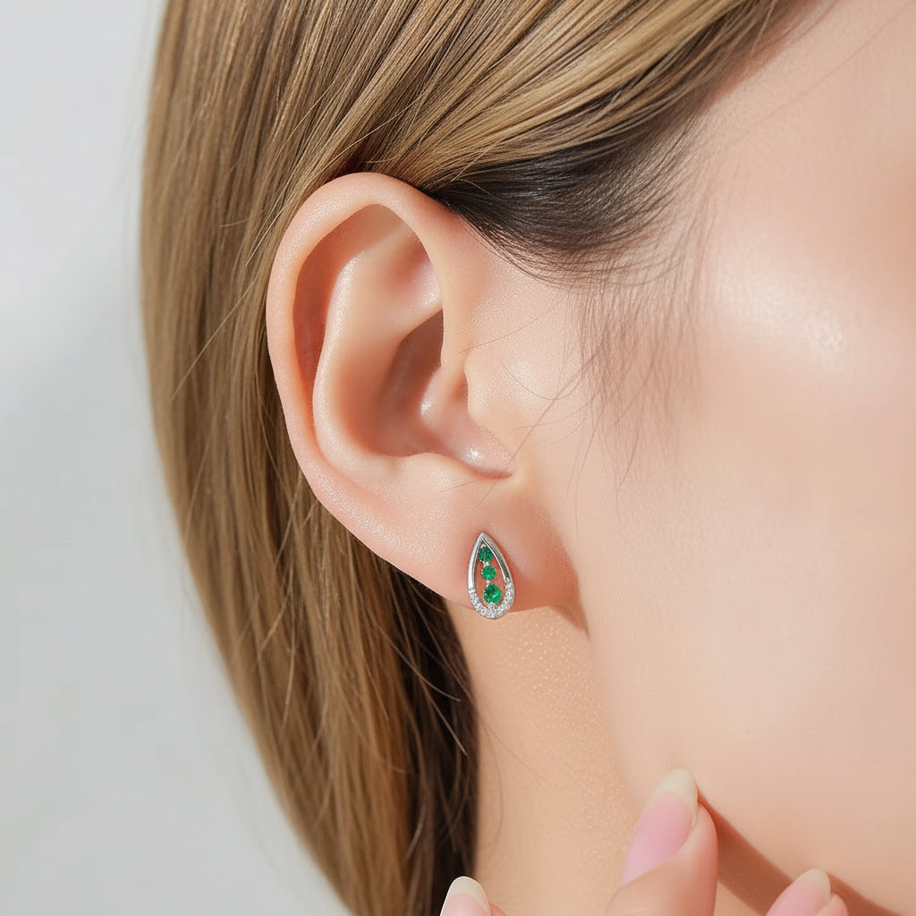 Rhodium Plated Sterling Silver Earrings with Zircon Stone - Water Droplet