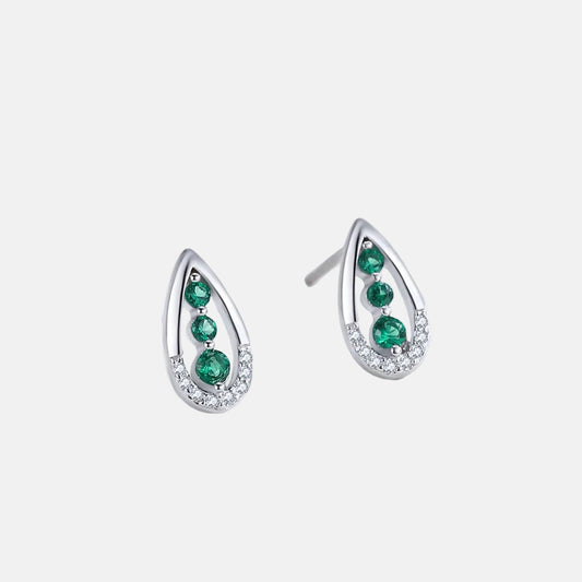 Rhodium Plated Sterling Silver Earrings with Zircon Stone - Water Droplet